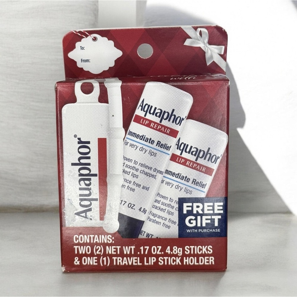 Aquaphor Lip Repair Stick Twin Pack 0.17 oz Ea + Bonus Travel Lip Stick Holder